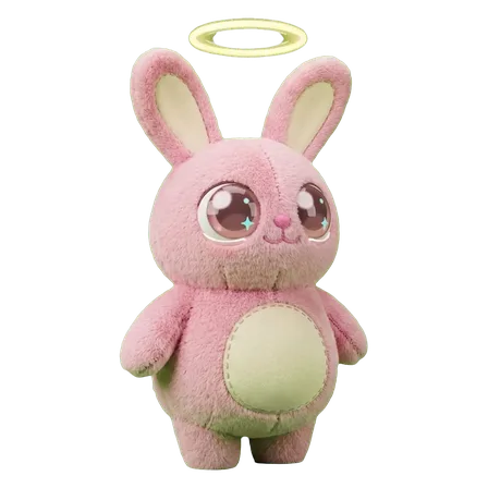 Pip, a plush companion, looking happy